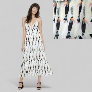 & Other Stories Tiered Maxi Dress Toucan Print White Multicolor Size 4